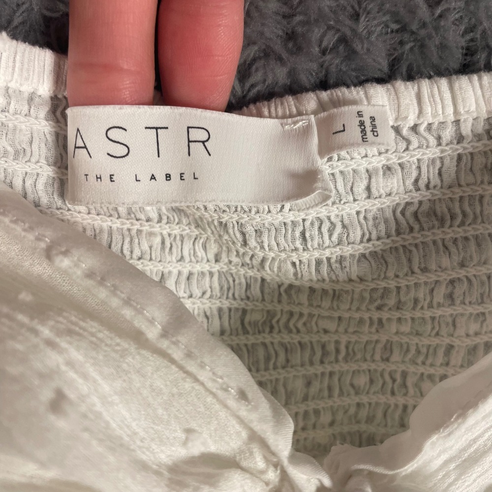 ASTR The Label Marietta Dress Size L White Swiss Dot Smocked Tiered Ruffle Mini - Picture 4 of 9